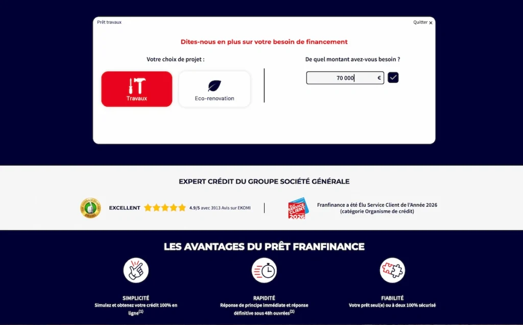 Création de dossier franfinance avec DTP rénovation
