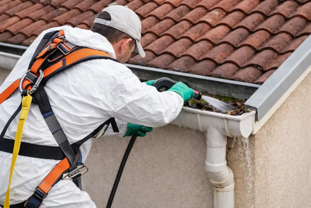 Nettoyage gouttières et évacuation avant après - DTP Rénovation