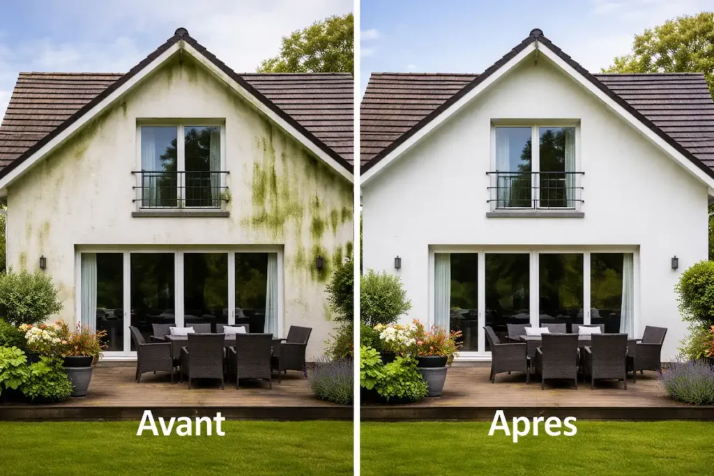 avant après nettoyage façade maison résultat entretien façade extérieure, entreprise nettoyage façade
