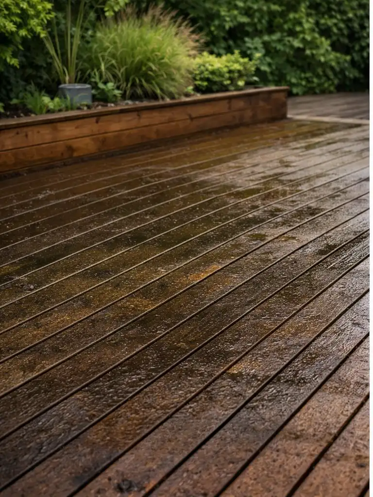 avant nettoyage terrasse bois sale mousse et traces avant passage du karcher