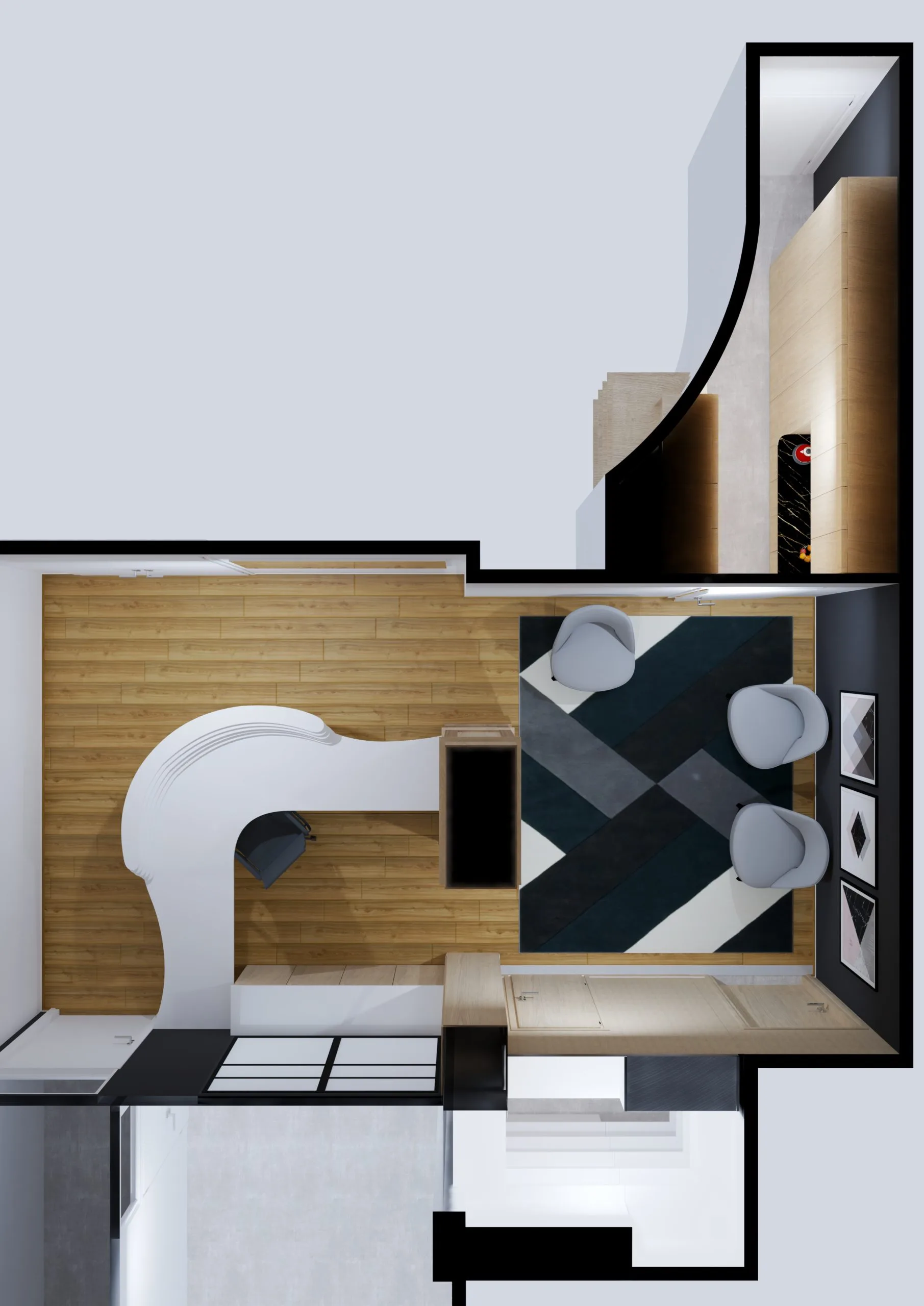 Rénovation de bureaux 80m2 plan 2D /3D